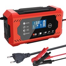 EAFC 자동차 스마트 배터리 충전기 12V 6A 및 바이크 오토바이 충전 장치 납산 수리 LCD 디스플레이, 01 EU Plug Red