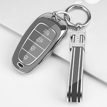 엘와이큐 현대 쏘나타DN8 4 5 7버튼 스마트 키케이스 + H큐빅 스트랩, 4버튼, 실버-틸그레이