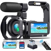 Cenzoar 855320 4K 캠코더 비디오 카메라 60FPS 48MP 18X YouTube 블로깅용 디지털 카메라32G SD 카드 마이크 휴대용 스태빌라이저 리모컨 포함, V4S-66