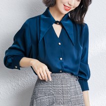 카라넥 셔츠 수출함 이탈리아 원단이다 여성의류 빅 스크랩 라벨 봄가을 긴 소매 새틴 누에실 상의 3634295475