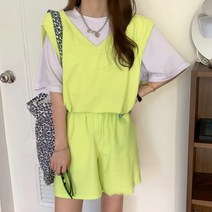 투피스 세트 브이넥 조끼 반바지 트레이닝 여름 츄리닝