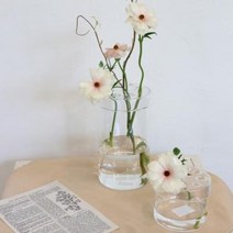 이케바나 꽃꽂이 오픈형 꽃병 화병 베이스 덮개 홀 독특한 세련된 화병 투명 유리 글라스, 클리어S