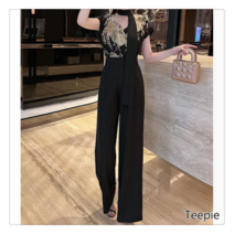 티피/Teepie 고급 여성 점프슈트 여름 반팔 파티 워크 와이드 팬츠