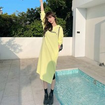 루즈핏 후드티 JUSTCC 카카 여성의류 정부측 와이드 슬림핏 이니셜 플라워 프린팅 후드맨투맨 원피스 4406127012