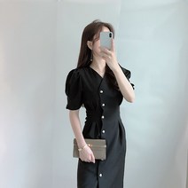 [제작] 진주 퍼프 롱 원피스 여름 결혼식 하객룩 6월 돌잔치 상견례 피로연 브라이덜샤워