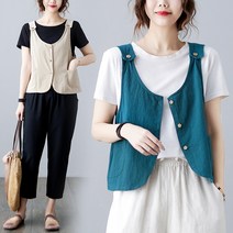 어깨 버튼 U넥 2컬러 M-2XL 21jn0275 캐주얼 여성 여름 조끼