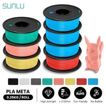 SUNLU-PLA 메타 7 롤 3D 필라멘트 인쇄 250G/롤 미니 스풀 1.75MM 무독성 빠른 인쇄에 더 좋은 유동성 119230, 3BL1PK1YL1GN1RD