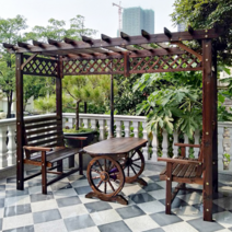 원목평상마루 야외원목테이블 지붕있는야외테이블 옥외용테이블세트, 120 휠 테이블 (65 폭)