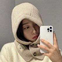 니트 바라클라바 넥워머 후드 머플러 단추 여성 남성, 그레이