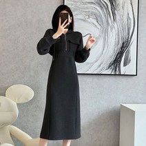 FANSYLI 여성 가을 겨울 롱 집업 후드 원피스 허리 여밈 도톰 캐주얼 원피스 W7J05