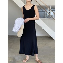여름 차르르 텐셀 스판 민소매 유넥 루즈핏 빅사이즈 플레어 롱 고 원피스 1005
