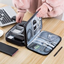 여행용 2단 USB 충전기 케이블 파우치, 2단 블랙, 1개