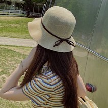 메인워크 여성 리본 밀짚 벙거지 모자 봄 여름 가을 린넨 대두 썬캡 캠핑 등산 여행 모자