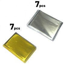 군용반합 백패킹 군용 코펠 Outdoor PET Insulation Emergency Blanket Survival First-aid Kit Military Rescue Wind, [14] Silver Gold 14pcs
