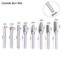 로터리바 6mm 생크 14 밀링 커터 금속 나무 알루미늄 다이 그라인더 비트 텅스텐 버, [09] Rotary File 6mm 8pcs