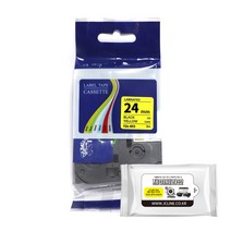 브라더 호환 라벨테이프 6mm~36mm + 항균물티슈, 24mm노랑바탕_검정글자 TZc-651