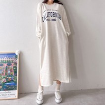 퍼니걸스 5799 루즈핏 라운드 레터링 기모 롱 원피스 여성의류