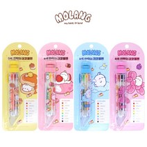 몰랑 볼펜 몰랑이 반짝이볼펜8색, 4개입(핫케익+딸기+천사+풍선)