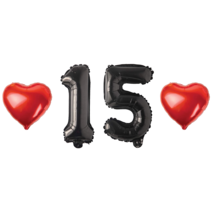숫자 15 풍선 하트 세트 15살 15세 15주년 15회 결혼 기념 기념일 생일 축하 이벤트 파티용품, 04.블랙-소-15