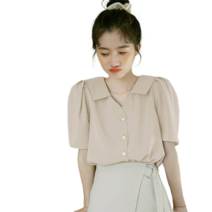 카멜롯 여성 V넥 퍼프 반팔 블라우스 K1655