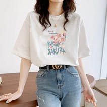 루즈한 여름 프린팅 코디 캐주얼 반팔 상의 여