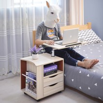 침대 사이드 테이블 서랍 휴대용 노트북 우드 모던 책상 원목 안방 심플, A 화이트 메이플