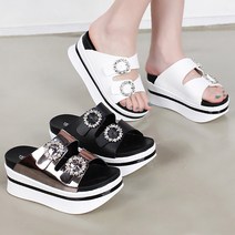 유니크9 여성용 보석벨티드 통굽 키높이 슬리퍼 7cm