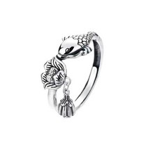 CuteQueen 귀여운여왕 포춘 럭키 반지 남성 여성 로터스 잉어 실버 반지 성공 행운 재물