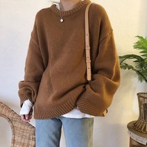 모노위크 메이 루즈 도톰 폭닥 맨투맨핏 오버핏 라운드넥 니트