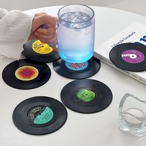 레코드 컵받침 6P세트 LP코스터 레코드판 미끄럼방지 원형 코스터
