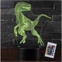 3D 착시 공룡 7 색 LED 원격 제어 터치 수면 야간 조명 동물 속에서 빛나는 장난감 소년 생일, 01 02 Black base