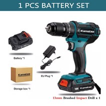 가정용 전동 드릴 공구 세트 Kamolee-무선 전기 브러시리스 임팩 및 스크루 드라이버 10MM/13MM DIY 마끼다 18V 배터리용, 13MM Brushed 1 BAT