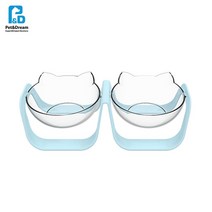 받침대 투명그릇 고양이식기 2구 손쉬운세척 보울 집사선물 펫피더 캣맘 볼, 1개