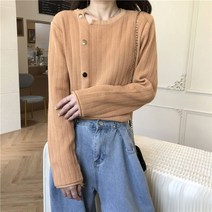 나루니 W03499 가디건긴팔티 슬림핏 봄가디건티셔츠 사이드단추 여성긴팔티 봄긴팔티 니트긴팔티