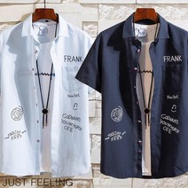 JUST FEEL!NG 여름 귀여운 무늬 남성 학생 반팔 셔츠 얇은 시원한 코디 셔츠 상의 루즈핏 빅사이즈 남방