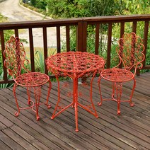 엔들랜드 빈티지 발코니 야외테라스꾸미기 철제 야외용 테이블 의자 세트 정원 베란다 티테이블 테라스 2인티테이블세트, 레드 테이블1개+의자2개