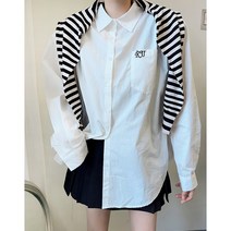 포미나무드 데일리 오버핏 박시 어깨패드 자수 포켓 셔츠 블라우스