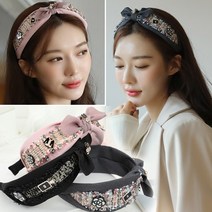 코코 트위드 리본 헤어밴드 왕 명품 넓은 반다나 여자 여성 큐빅 스톤 귀여운 예쁜 머리띠