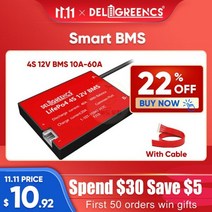 BMS 인산철 BMS 4S 12V 10A 20A 30A 40A 50A 60A 용 LiFePO4 배터리 팩 리튬 충전식 배터리 균형 방수, 0210A LiFe common