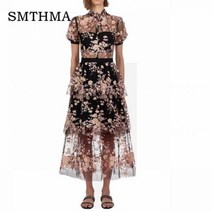 THMA 자화상 드레스 2022 NEW 도착 메쉬 자수 장식 조각 꽃 여름 맥시 롱