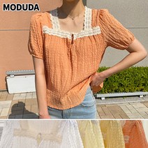 [모두다] (1+1할인) 아이 레이스 반팔 블라우스 블랑 지지미 시원한 귀여운 스퀘어넥 A라인 파스텔 데일리 심플 여성스러운 여름 티셔츠 데이트룩 편한 여성 여자 이쁜 예쁜