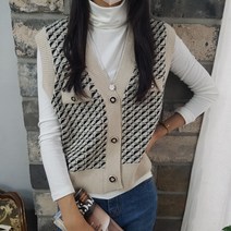 상상그이상 여성용 패턴 트위드 니트조끼 오픈형 베스트 촉감좋은 고급원단 사이즈좋은 보풀없는 레이어드 조끼 고급스러운 구김없는 따뜻한 가성비 좋은 브이넥 니트 베스트