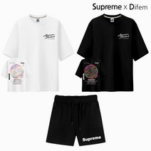 슈프림 정품 5부오버핏반팔 슈프림오션스탠다드+반바지 체커 트레이닝복 상하의 세트