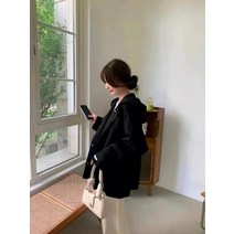 망토 후드 오버핏 양면 캐시미어 코트 여 루즈핏 한국판 숏기장 토란 퍼플 키 모직 코트69212