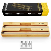 SpaceAid WrapNeat 커터 및 라벨이 있는 2 in 1 롱 랩 디스펜서 플라스틱 랩 주방 서랍용 알루미늄 호일 및 왁스 종이 디스펜서 대나무 롤 오거나이저 홀더