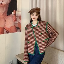 하운드체크 자켓 핸드메이드숏자켓 카라없는 초겨울
