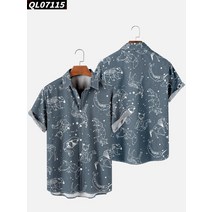 남성 하와이안 바캉스 휴가 셔츠 반팔 패션 y2k 아저씨 티 별이 빛나는 꽃무늬 3d