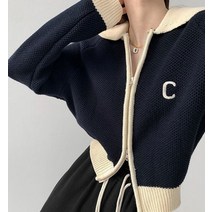 드레스허그 C패치 배색 3COLOR 니트 집업