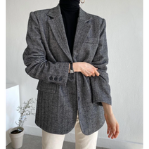 around 여성 루즈핏 헤링본 울 자켓 봄 가을 겨울 클래식 결혼식