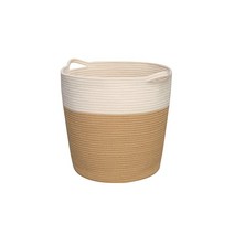 M 사이즈 블루 화이트 세탁 바구니 손잡이 포함 장난감 바구니 의류 바구니 홈 데코 바구니 타월 보관 우븐 담요 바구니 면 로프 장식 담요 바구니 환경 보호 소재, dark brown white